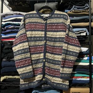 Balance Collection Women's Patterned Cardigan - Blue, Red, Cream